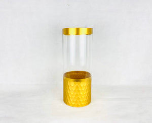 Cilindro transparente con franja y  parte inferior dorada
