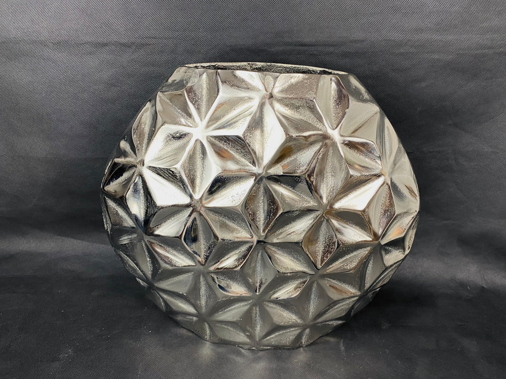 Florero De Cerámica Color Plata Con Cristalitos, Decoración Elegante Para Flores Secas O Artificiales