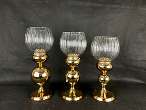 Set x 3 candelabros dorados con esferas doradas