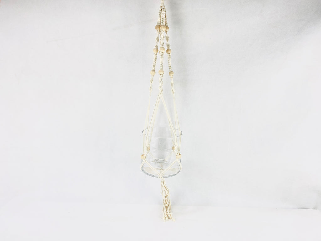 Base colgante transparente con macramé