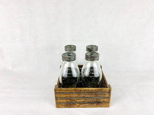 Set x 4 botellas con tapa de metal caja de madera